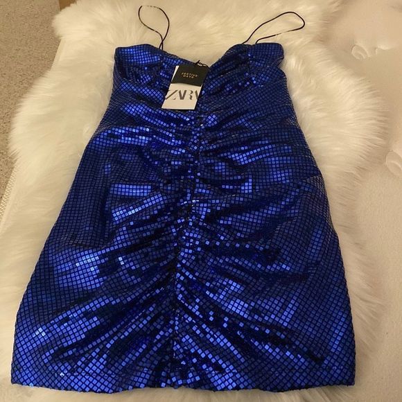 ZARA SPARKLY BLUE DRESS - Picture 5 of 6